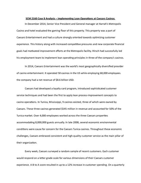 implementing lean operations at caesars casinos|SCM 2160 Case 8 .